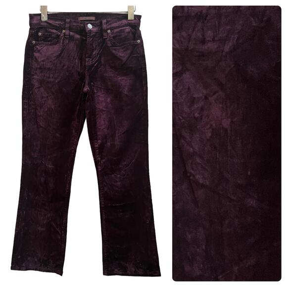 7 For All Mankind Size 26 Merlot Burgundy Velvet Slim Kick Pant 25.5 Inch Inseam - Picture 1 of 11